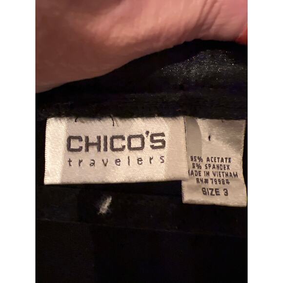 Chico’s Travelers Black Slinky Tunic Size 3 Long Sleeve Flowy Round Neck Witchy - Picture 3 of 9